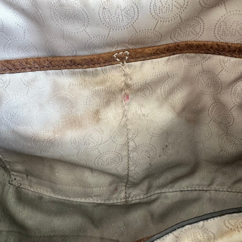 Michael Kors Distressed Ostrich Embossed Leather Shoulder Tote Bag Walnut Brown - Picture 10 of 12